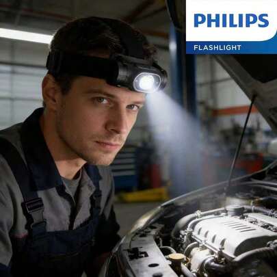  PHILIPS SFL 1851 Rechargeable Headlamp - Multi-Functional LED Flashlight With Built-In Sensor, USB Charging Dual Mode Switch, USB Interface With USB Light, Black Headband (Headlamp), Ultra-Bright No-Pre-Light For Outdoor, Camping, Reading, Work - Head-Mounted Flashlight With Battery Display For Emergencies And Low-Task Situations