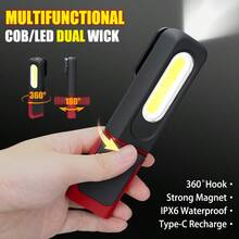 1pc Portable LED COB Emergency Flashlight With Magnet & Hook, Rechargeable Work Light With 3 Modes, Adjustable Angle, Waterproof - Multicolor - View 6