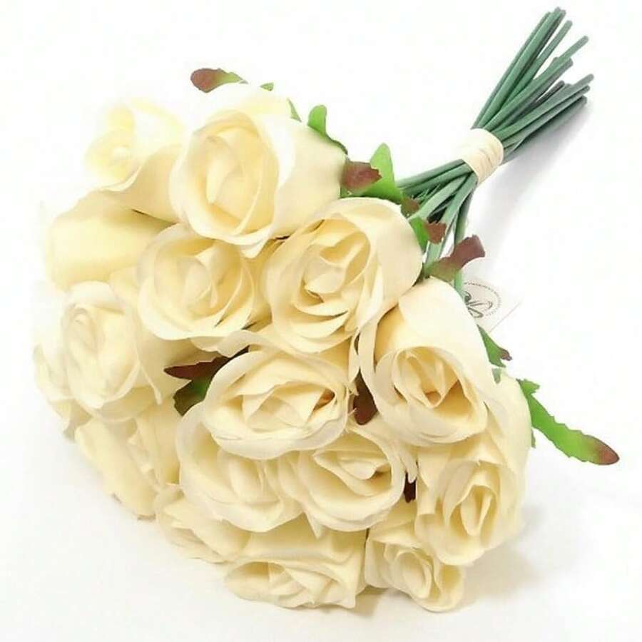 Cream Roses Artificial Flowers, 36 Pcs 12" Faux Roses With Stems, 2 Bunches Realistic Artificial Flowers For Wedding, Home Décor, Centerpieces Tables Decorations - 22 - Xem 1