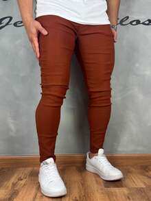 Black Tailored Trousers, Plain, Traditional Style, 4% Lycra - 棕色 - 查看 5