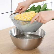 2件套不锈钢淘米篮、搅拌碗和水果滤网、蔬菜沥水篮、打蛋碗套装、蔬菜清洗盆、量杯打蛋碗、搅拌碗和水果滤网 - 銀色 - 查看 2