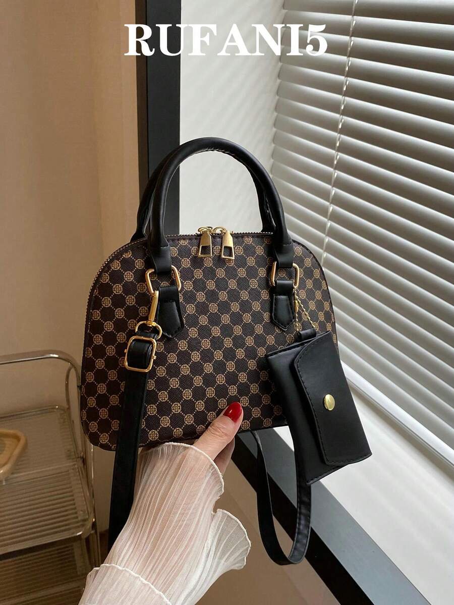 2pcs Fashionable Solid Color Geometric Pattern Handbags - Multicolor - View 1