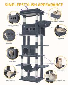 HaluPeit 210 Cm Large Cat Tower For Indoor Cats,Cat Tree, Multi-Level Cat House With Condo, 8 Scratching Posts, Hammock - Dark Grey - View 3