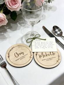 1/2 piezas Posavasos de boda personalizados de madera, etiquetas con nombre personalizadas cortadas con láser, decoración de mesa rústica y bohemia, decoración de mesa para novia y novio, decoración elegante para ceremonia y recepción de boda, recuerdos de boda, tarjetas de asientos Sr. y Sra. - Multicolor - Ver 4