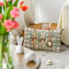 2PCS Easter Bunny Buffalo Plaid Pillowcase, 12 X 20 Inch Gray Sofa Cushion Cover, Single-Sided, Pillow Not Included - Brown - View 4