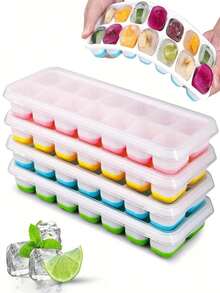 1pc Silicone Ice Cube Tray With Removable Lid, Stackable Ice Mold Suitable For Making Baby Food, Cocktails, Coffee, Summer Drinks, Compatible With Stainless Steel Cups And Kitchen Utensils - Multicolor - View 5