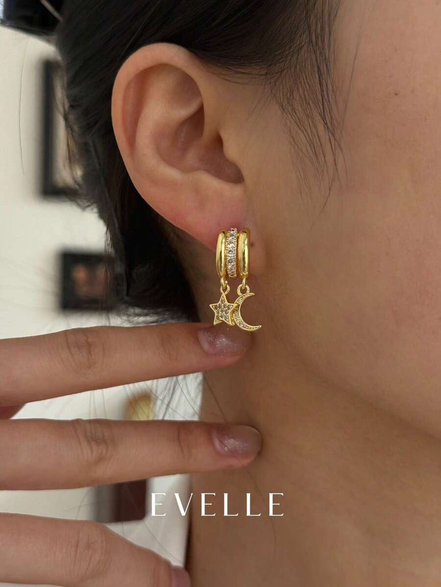 一对优雅可爱的18K镀金铜耳环，适合日常佩戴和聚会场合。 - 金色 - 查看 1