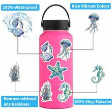 50张海洋动物贴纸，美观实用，可用于剪贴簿、日记本、笔记本电脑、保险杠、滑板、水瓶、电脑、手机、贺卡、相册、家具等装饰。 - 彩色 - 查看 7