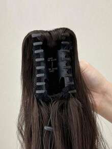 棕色长波浪卷发夹式马尾接发，假发马尾，合成材质，适合女性，深棕色波浪卷发片 - 彩色 - 查看 8