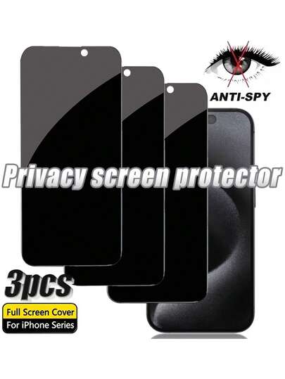 3片装隐私屏幕保护膜，凹槽设计，防刮钢化玻璃材质，适用于 17 Pro Max/17/16 Pro Max/16/15/14/13/12/11系列，兼容手机壳，易于安装。全屏覆盖，采用9H硬度高品质玻璃制成，兼容手机壳。