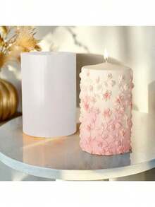 3D Embossed Floral Pattern Cylinder DIY Handmade Plaster Aromatherapy Multifunctional Silicone Mold - White - View 1