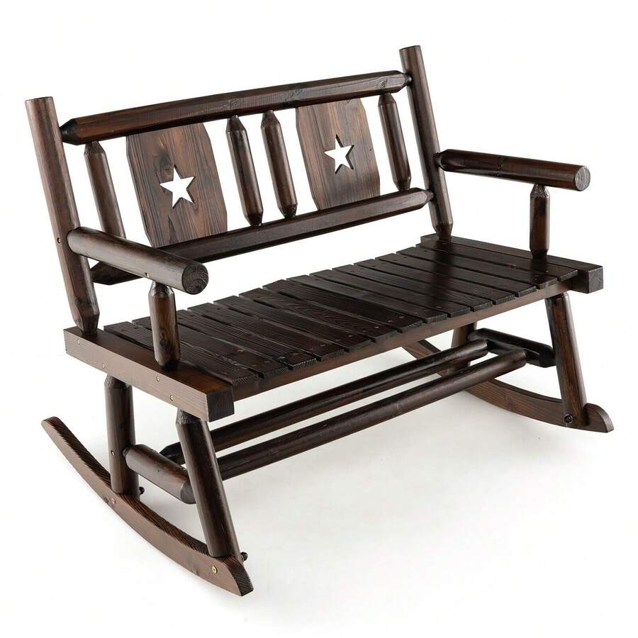 COSTWAY Outdoor Rocking Bench, Carbonized Wood Loveseat Rocker Chair W ...