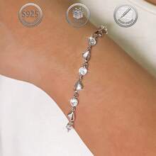 1件优雅时尚的925纯银心形立方氧化锆手链，适合日常、派对、节日、约会、送礼。 - 白色 - 查看 7