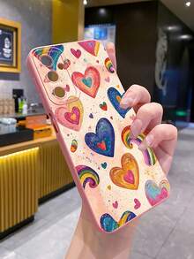 1pc Heart & Rainbow Pattern Shockproof Phone Case, UV Printed Compatible With Samsung/Galaxy/ Android Models - Pink - View 6