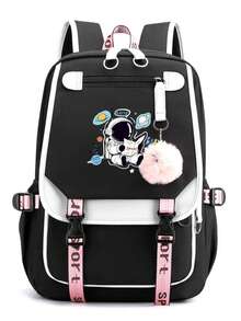 Leisure Multifunctional Lightweight Backpack Designed For Reading Newspapers By Astronauts, With Pink Plush Decoration, Simple, Fresh, Large Capacity, Lightweight Spine Protection Backpack, Lightweight Travel Backpack, Suitable For Daily Commuting And Travel Use, Perfect Holiday Gift Choice - one-size - View 8