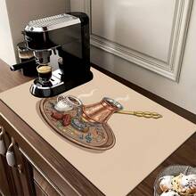 1pc Home Decor, Arabic Afternoon Tea Print Dish Drying Mat, Absorbent Pad For Espresso Machine, Sink Drain Mat, Soft Faucet Pad, Bathroom Cup Mat, Kitchen & Bathroom Accessories, Middle Eastern Style Decor, Arabic Festival Decoration - Multicolor - View 6