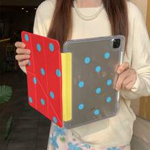 复古波点可爱扁平保护套，适用于苹果 iPad 第 11 代、iPad Pro 2025 新款、iPad 第 10 代、iPad Air 7/6（带 Apple Pencil 插槽），防弯折 11 英寸平板电脑保护套，时尚少女款 - 紅色 - 查看 3