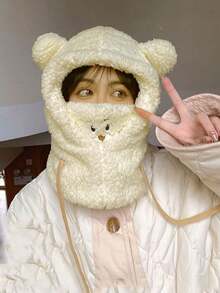 1pc Bear Shaped Hat, Integrated Mask, Hat And Scarf, Women's Winter Riding Warm Hat, Made Of Polyester Fiber, Suitable For Both Men And Women, Available In Multiple Colors, With Fleece Lining And Double-Layer Thick Design, Windproof, Suitable For Skiing, Mountaineering, Hiking, Outdoor Sports, Also Can Be Given As A Gift. - Multicolor - View 6