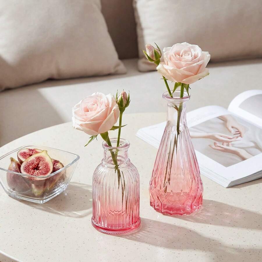 Tomnk 18pcs Glass Bud Vase Set, Bulk Amber/Clear/Pink Mini Vintage Flower Vases For Outdoor Table Centerpieces, Spring Decor Small Vases For Home Wedding Patio Garden Party Decor, Mother's Day Decor, Ideal Mother's Day Gift - 18 chiếc - Xem 1