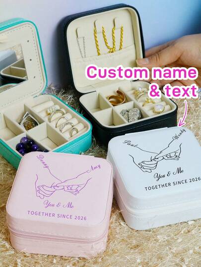 Personalized Jewelry Box, Custom Name Travel Jewelry Box, Customized Jewelry Boxes For Women, Customizable Text Bridesmaid Gift, Travel, Mother's Day, Birthday Gifts, Anniversary, Wedding, Living Room Decor, Bedroom, Couple, Family, Friend, Mother
