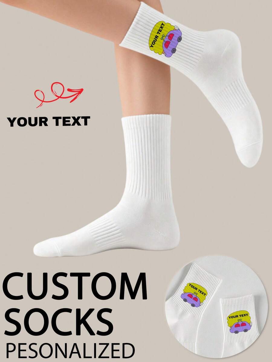 1 Pair Of Customized Crew Socks,Custom Face Socks, Couple Socks,Custom Photo Sock, Custom Printed Socks, Personalized Funny Face Socks, Custom Picture Socks, Put Any Face On The Socks - White - View 1