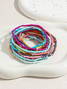 19件套波西米亚风混色树脂珠和金色CCB串珠手链套装（女士款） - 串珠手鍊 - 查看 7