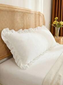 1pc Ruffle Decor Body Pillowcase Without Filler,White - White - View 2