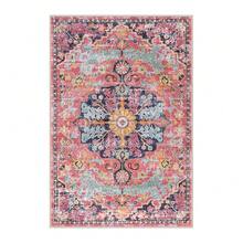Bohemian Floral Medallion Area Rug - 4x6 Hot Pink Entryway Rug Soft Laundry Room Mat, Non-Slip Machine Washable Nursery Accent Carpet For Dorm Department Kitchen Office, Fuchsia/Multi - Fuchsia/Multi - View 10