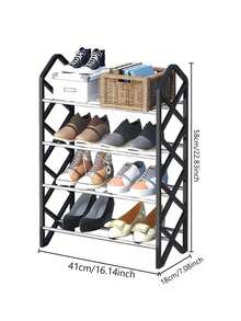 X-Shaped Steel Tube Shoe Rack - Heavy Duty Space Saving Shoe Organizer, Shoe Cabinet, Vertical Shoe Rack, 4-Tier Shoe Rack, Easy Assembly No Tools Required, Durable Metal Frame, Rust-Proof, Adjustable Width, Compact Design, Industrial Style, Stackable & Space Saving, Suitable For Entryway, Closet And Garage | Multipurpose Storage Rack For Boots, Sneakers, High Heels And Various Shoes - View 12
