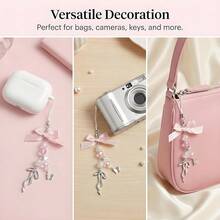 Y2K Cute Phone Charms Set - Aesthetic Cherry,Flower, Butterfly & Star Cell Phone Straps, Kawaii PhoneAccessories For Bag Keychain, , Camera Decor - Nơ hồng - Xem 4