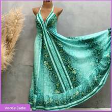 Dress, Random Print, Fabric, Backless / Bare Back, Beach - Verde - Ver 2