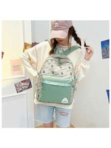 Mochila Escolar de computadora de viaje escolar Linda Mochila para Adolescentes moda informal dibujos de conejos con Compartimento para Laptop - Verde - Ver 3
