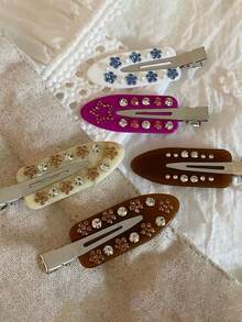 New Millefleur Flower Rhinestone Acetate Seamless Bangs Clip Ins Side Clip Hair Accessory - Multicolor - View 2