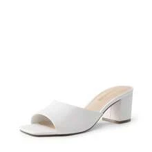 Women Chunky Low Heel Mule Sandals, Comfortable Square Open Toe Slide Sandals Slip On, Versatile Minimalist Chunky Heel Sandals For Summer Spring Casual Wearing - trắng - Xem 5