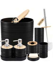 1/4/8件套竹制浴室用品卫生间洗漱浴室收纳架牙刷架套装漱口杯梳妆台浴室 - 彩色 - 查看 3