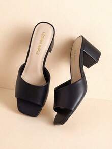 Women Chunky Low Heel Mule Sandals, Comfortable Square Open Toe Slide Sandals Slip On, Versatile Minimalist Chunky Heel Sandals For Summer Spring Casual Wearing - màu đen - Xem 1