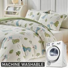 Bộ ga trải giường họa tiết khủng long xanh lá cây 2/3 món, bộ chăn ga gối bằng polyester hình hoạt hình dễ thương, phù hợp cho mọi mùa, mềm mại và thoáng khí, có thể giặt máy, quà tặng cho bé trai, bé gái, trẻ em (1 chăn + 1/2 vỏ gối, không kèm ruột chăn) - màu xanh lá - Xem 8