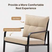 3 Piece Rocking Bistro Set, Black Steel Patio Furniture, Porch Chairs Conversation Set With Glass Coffee Table, Back Cushion, For Balcony, Garden, Deck, Backyard, Beige - 米色 - 查看 6