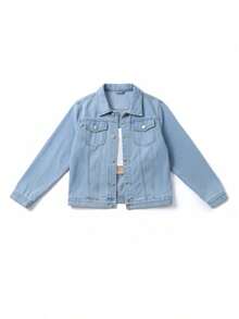 Women's Cropped Fitted Denim Jacket – Classic Button Front Short Jean Jacket, Casual Slim Fit Layering Top - Light Wash - View 1