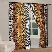 2 piezas Cortinas de dormitorio con estampado de leopardo, tigre y cebra en patchwork semitransparente, diseño de bolsillo para barra sin taladro, colgado con bolsillo para barra, estilo de lujo ligero para cortinas de sala de estar, cortinas de cocina, adecuado para decoración del hogar, decoración de habitación, decoración de casa, material de poliéster, lavable a máquina y a mano - 2pcs - Ver 7