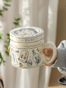 Bộ 1 cốc sứ hoạt hình chất lượng cao có nắp, kiểu dáng cổ tích retro, nắp chống bụi có tay cầm, thích hợp dùng cho món tráng miệng, cà phê, đồ uống, quà tặng lãng mạn cho cặp đôi, dùng tại nhà, nhà hàng, quán cà phê, tiệc tùng. - Nhiều màu - Xem 4
