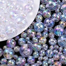 10/30/50/100/200颗 6/8/10/12/16毫米 亮面透明AB彩树脂圆形隔珠，适用于DIY珠宝制作，如手链、项链和吊坠 - 透明的 - 查看 6