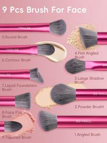 BS-MALL 20pcs Professional Full Face Makeup Brush Set With Pouch, High Quality Foundation, Blush, Contour, Eye Shadow Brushes, Soft Bristles, No Shedding - Hot Pink - View 4