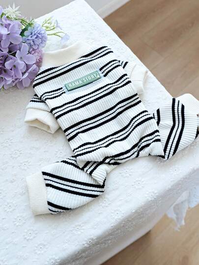 1pc Pet Clothes, European & Korean Style For Small Dogs & Cats Like Poodle, Teddy, Puppy, Casual & Fashionable, Cute & Comfortable, Black & White Stripe Home Outfit