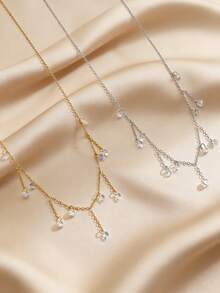 1条不锈钢项链，简约百搭水滴流苏设计，优雅高品质休闲礼物，适合日常、派对、活动佩戴。 - 彩色 - 查看 2