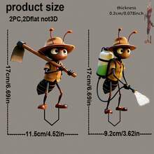 2D平面印刷花园盆栽景观装饰，2只可爱勤劳的蚂蚁，亚克力材质，适用于户外花园、草坪、花盆、庭院等装饰围栏，节日礼物，2D平面地面插地装饰 - A - 查看 5