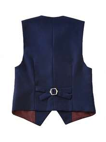 Boys Formal Vest, Waistcoat With Pockets, Adjustable Back Strap, Suitable For Weddings, Piano Recitals, Etc., Size 4-14 Years - Navy Blue - View 2