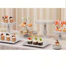 8-Piece Dessert Table Display Set: Romantic Golden Round Cake Stand & Cupcake Tower For Birthday Parties, Weddings & Baby Showers, Gold/Cream White,Christmas Decorations For Home,Christmas Decor,Funny Gifts - 白色 - 查看 2