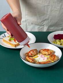 1pc 240ml Squeeze Bottle With Measurement Scale, Refillable Bottle, Kitchen Condiment Bottle, Salad Dressing Squeeze Bottle, Sauce Dispenser Bottle For Home And Commercial Use - White - View 6