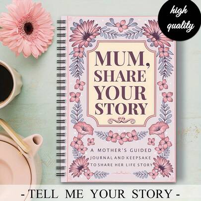 1pc "Mom, Share Your Story" Spiral Notebook - A Mother's Guided Memory Keeper, For Sharing Her Life And Love, Soft Floral Design, Meaningful Family Keepsake, Personal Organizer And Planner